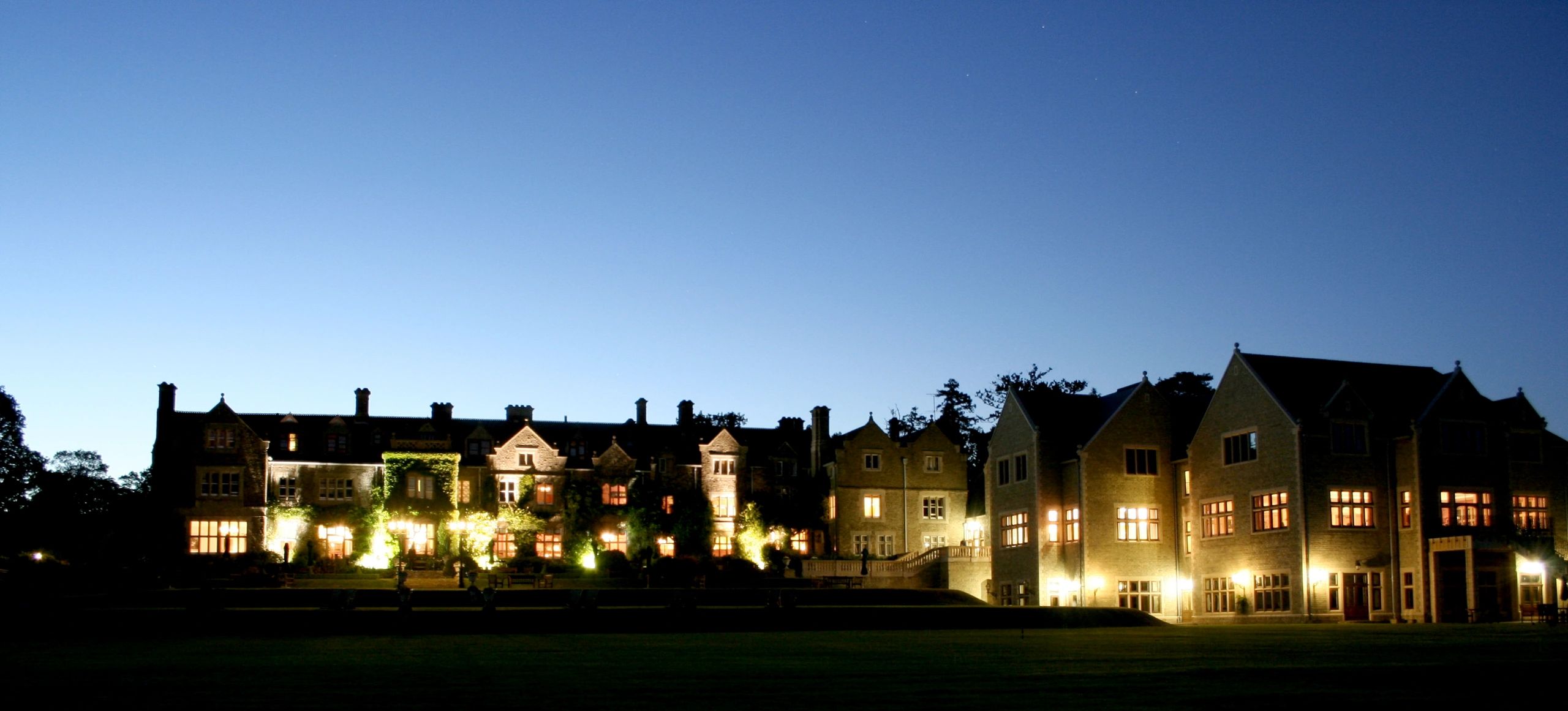 Historic English building at night